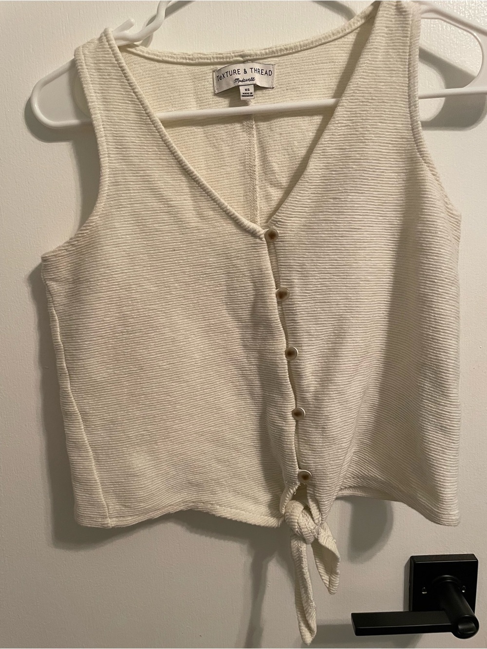 Madewell Cream Ribbed Button-Front Tie Tank XS